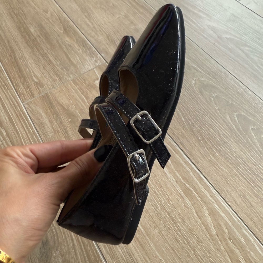 Black Patent Flats with Buckle Straps
